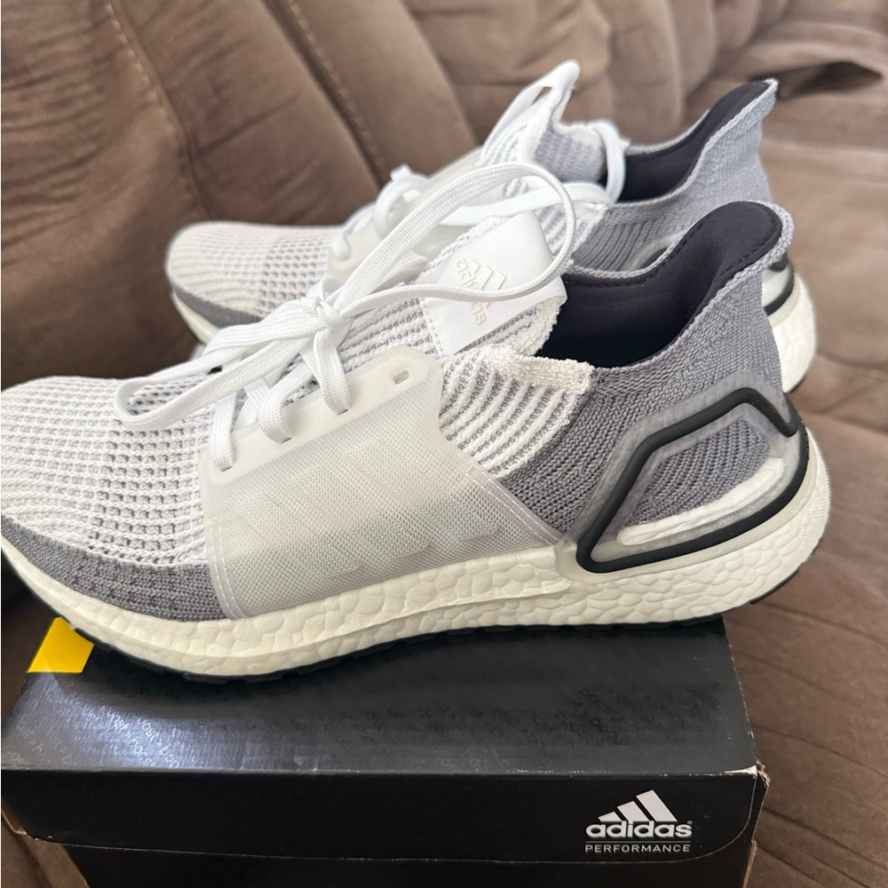 adidas Ultra Boost Knit Sneakers in White and Gray